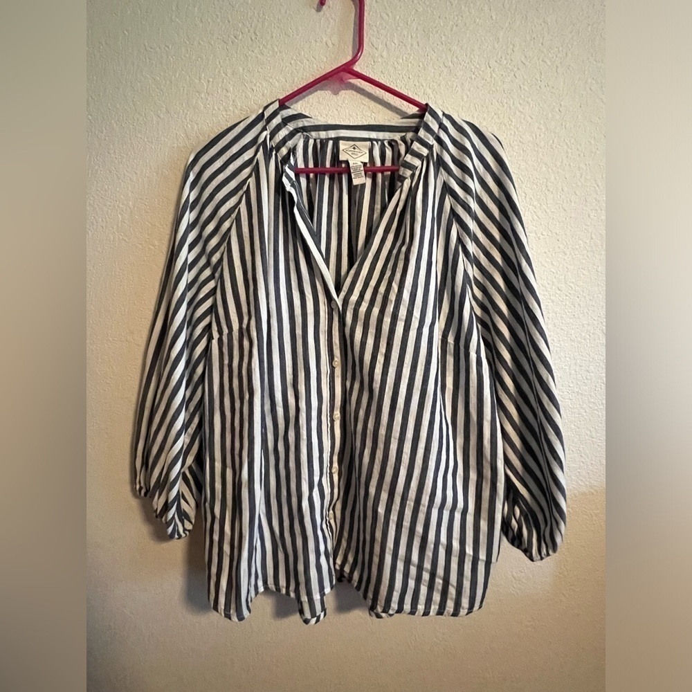 NWT St. John's Bay Gray Striped Blouse Size XXL